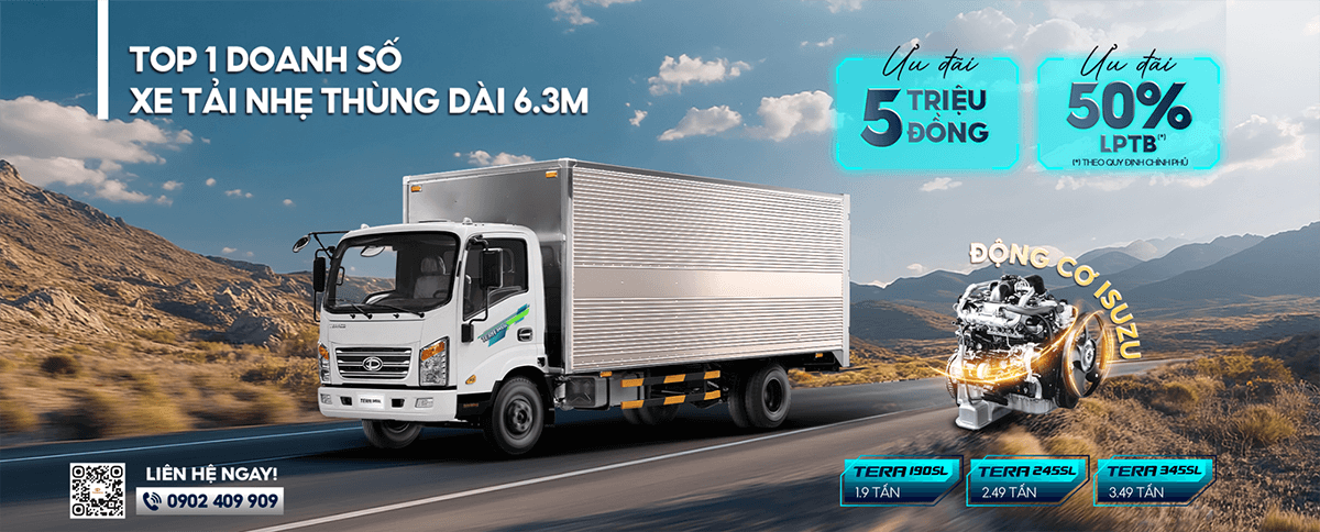 Top 1 xe tải nhẹ thùng dài 6.3m bán chạy nhất Việt Nam